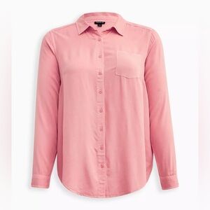 Torrid Millie Rayon Twill Button-Up Long Sleeve Shirt Peach Pink NWT